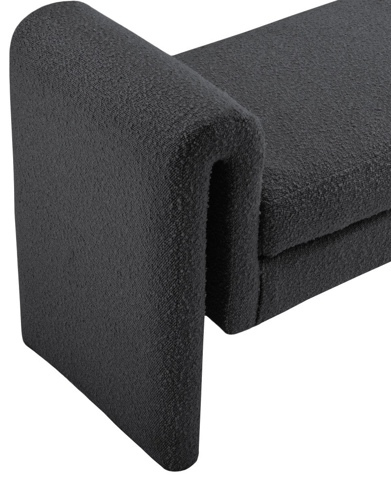 Stylus Boucle Fabric Upholstered Bench, Black, 31.5" Wide