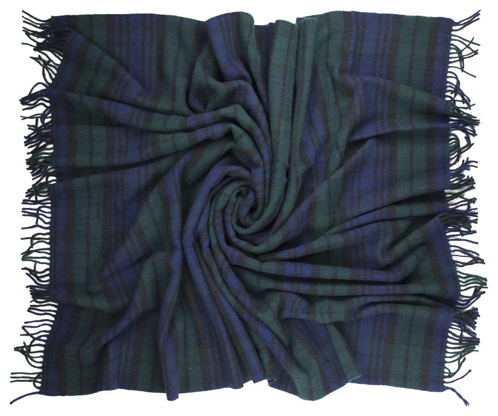 Prince of Scots Highland Tweed Pure New Wool Fluffy Throw, Black Watch