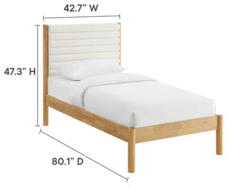 Olea Channel Tufted Boucle Solid Wood Twin Platform Bed, Feather Oak