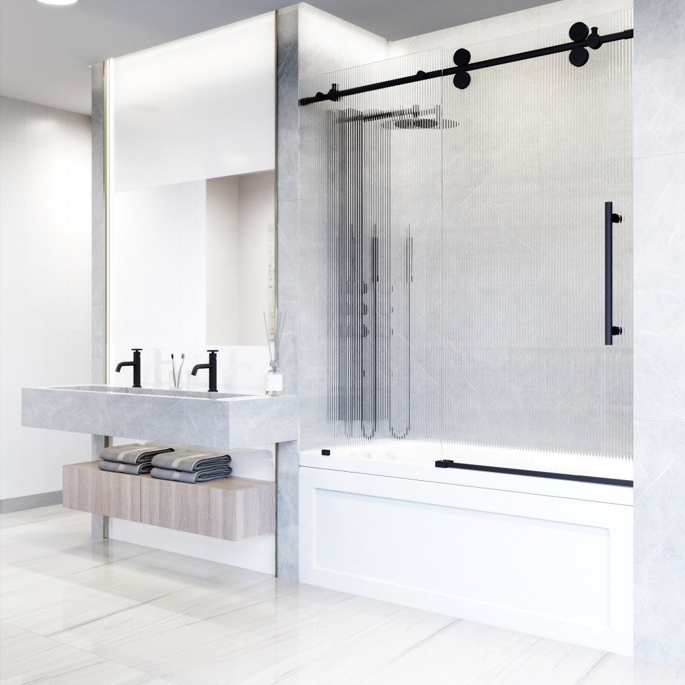VIGO Elan 56" to 60" W x 66" H Frameless Sliding Tub Door, Right, Fluted Glass
