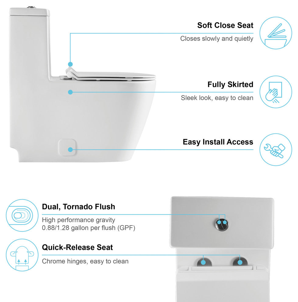 12 inches 0.88/1.28GPF Dual Flush One-Piece Toilet with Soft Close SeatWhen you"™