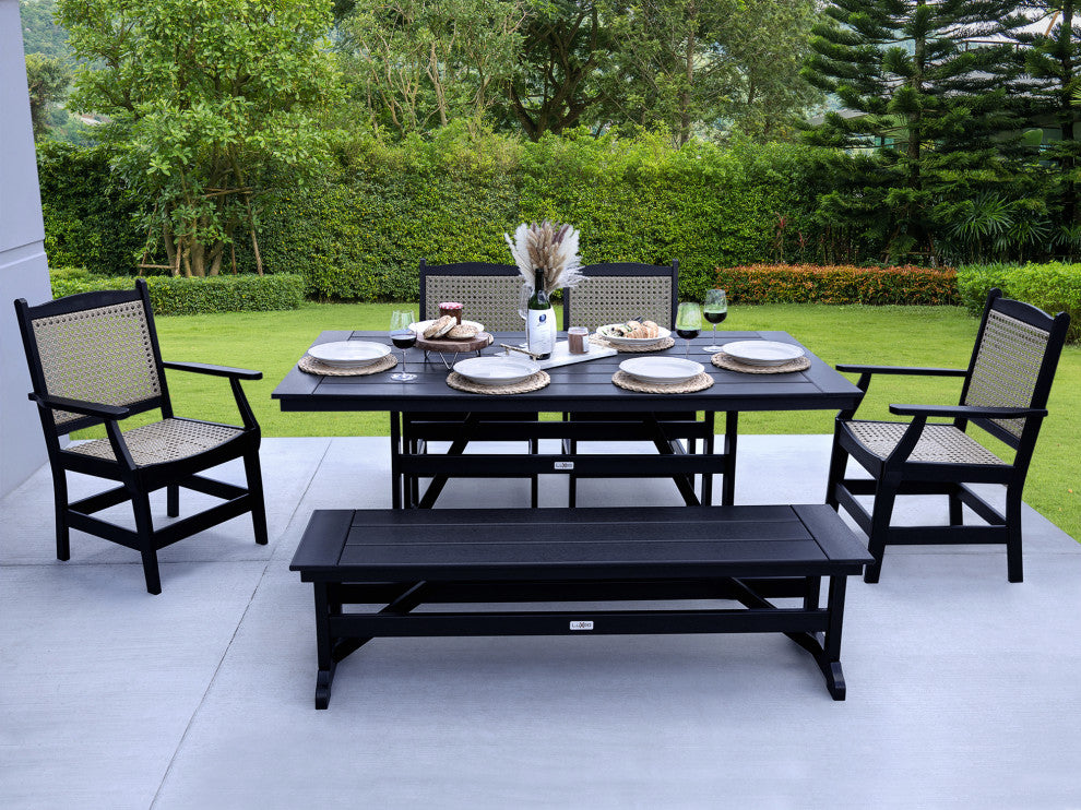 LuXeo Tuscany Woven Rattan Dining Set, Black, 6-Piece