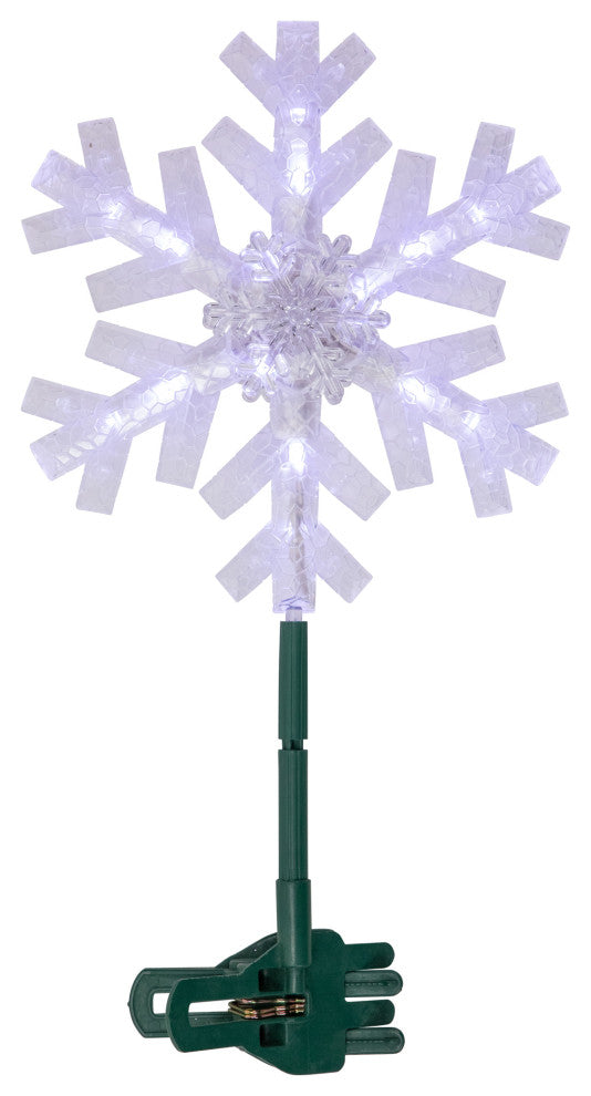 14.75" Lighted LED Clip-On Snowflake Christmas Tree Topper  White Lights