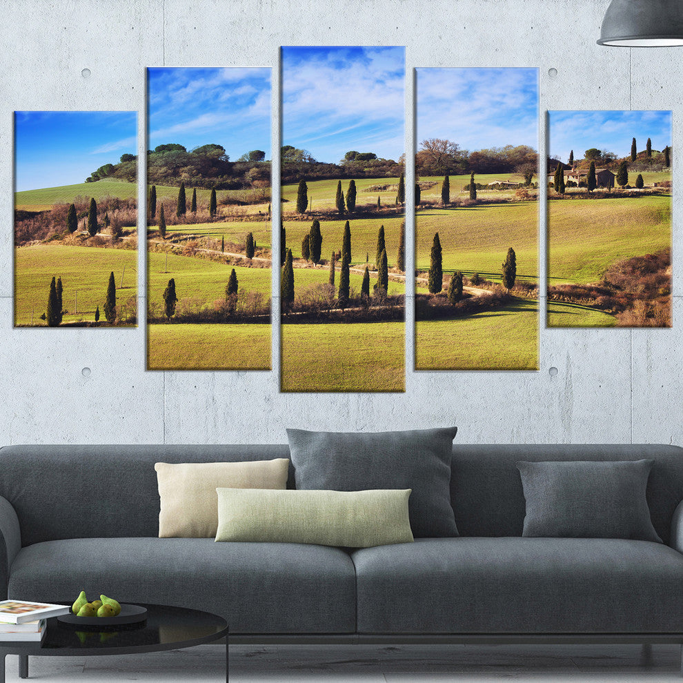 "Cypress Trees Scenic Road Siena Italy" Landscape Wall Art, 5 Panels, 60"x32"