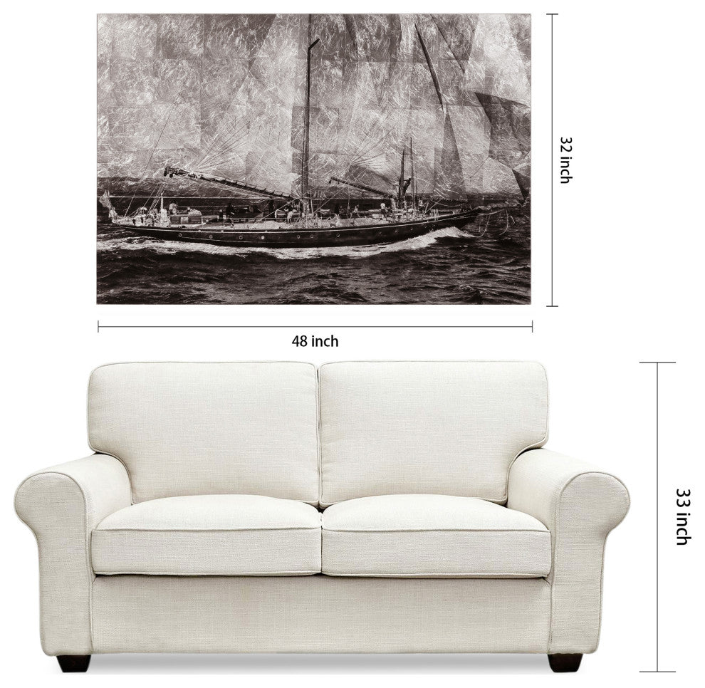 "World Regata" Sailboat Wall Art Reverse Printed Tempered Glass With Silver Leaf