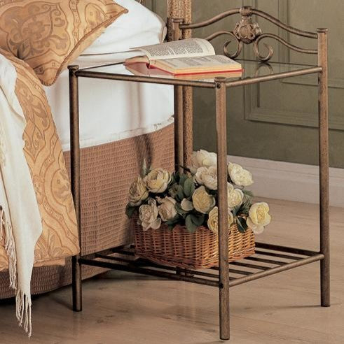 Sydney Antique Gold Iron Nightstand With Shelf