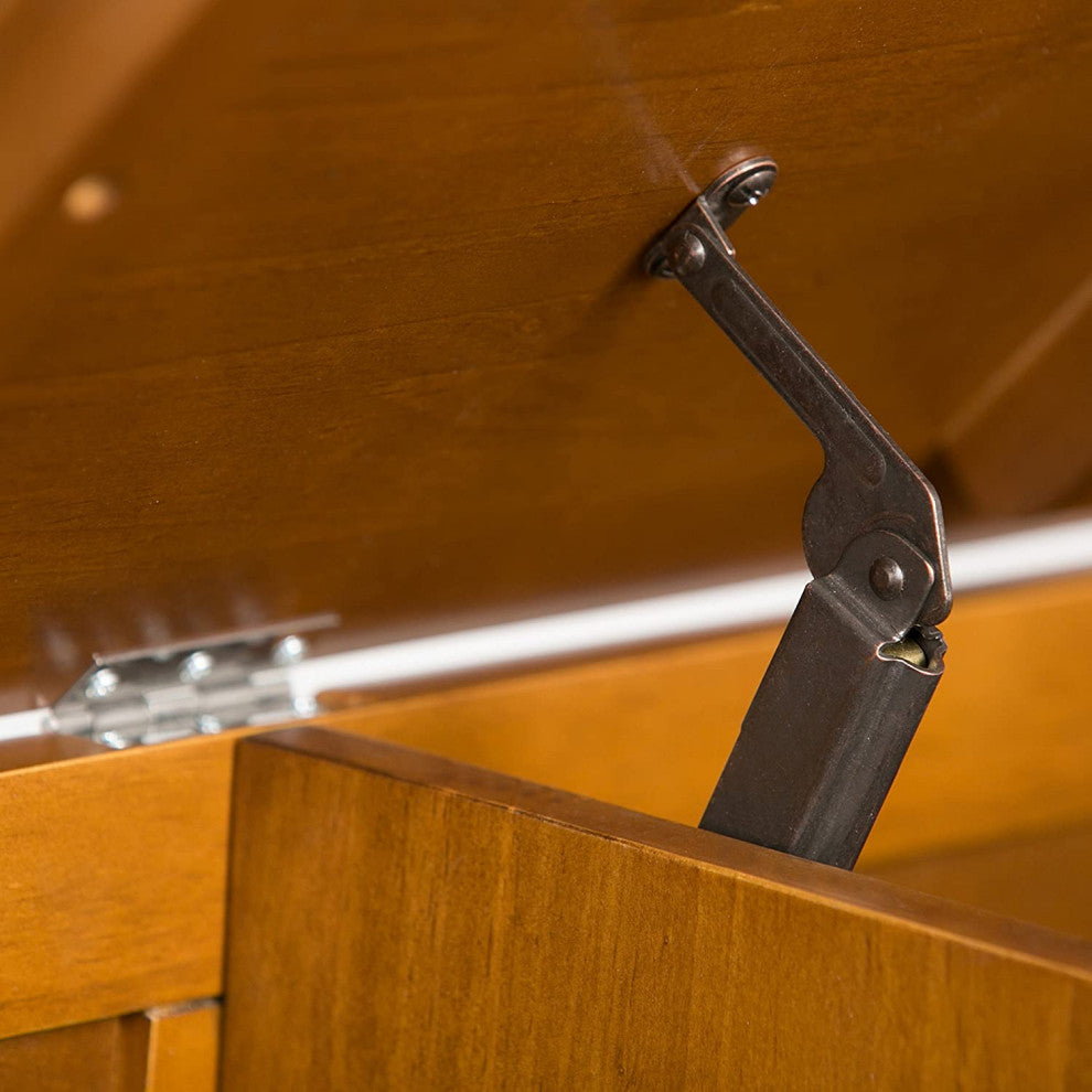 Transitional Storage Bench, X-Back & Safety Hinge Lid Seat, Light Avalon Brown