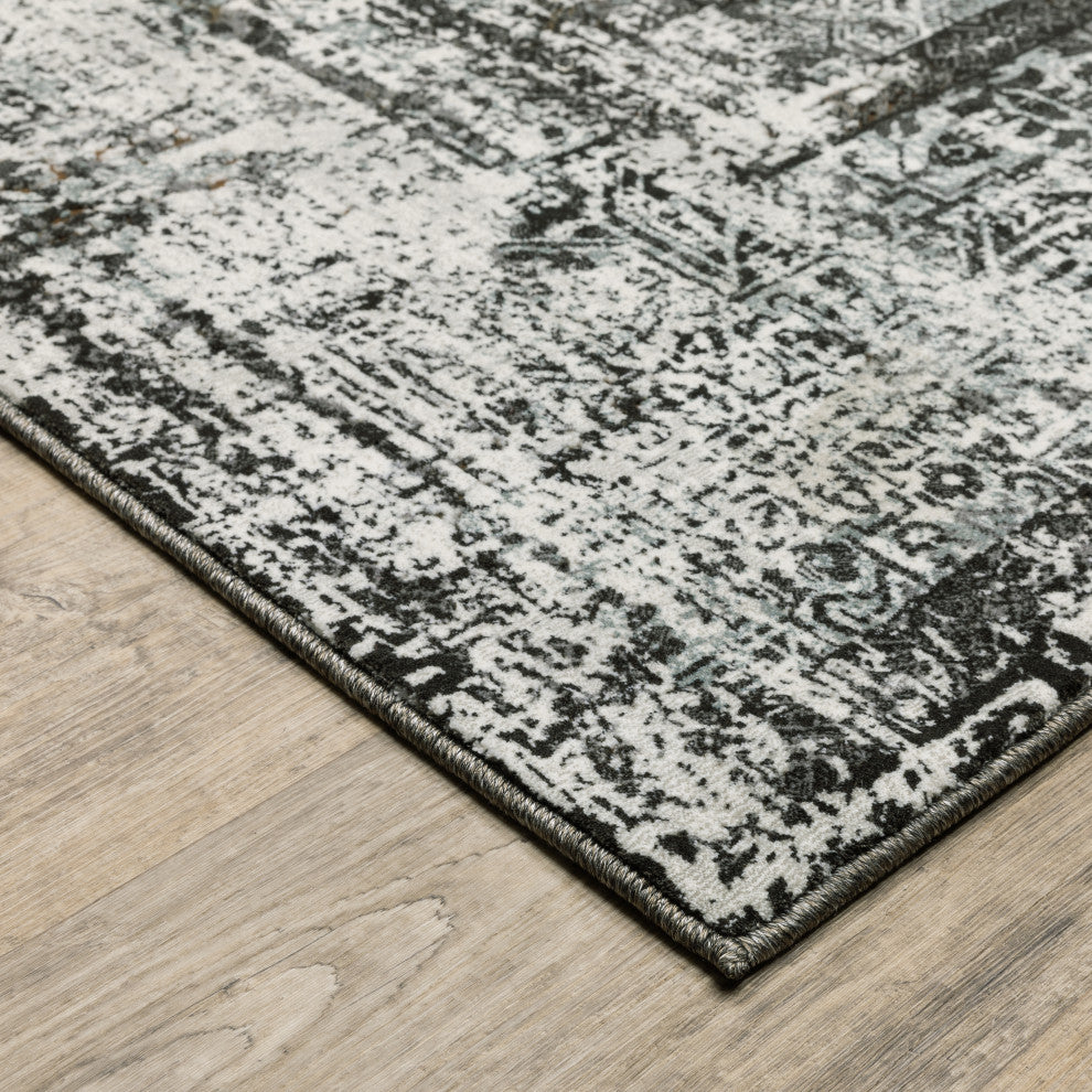 Galion Oriental Distressing Charcoal/Grey Indoor Area Rug, 2'3"x7'6"