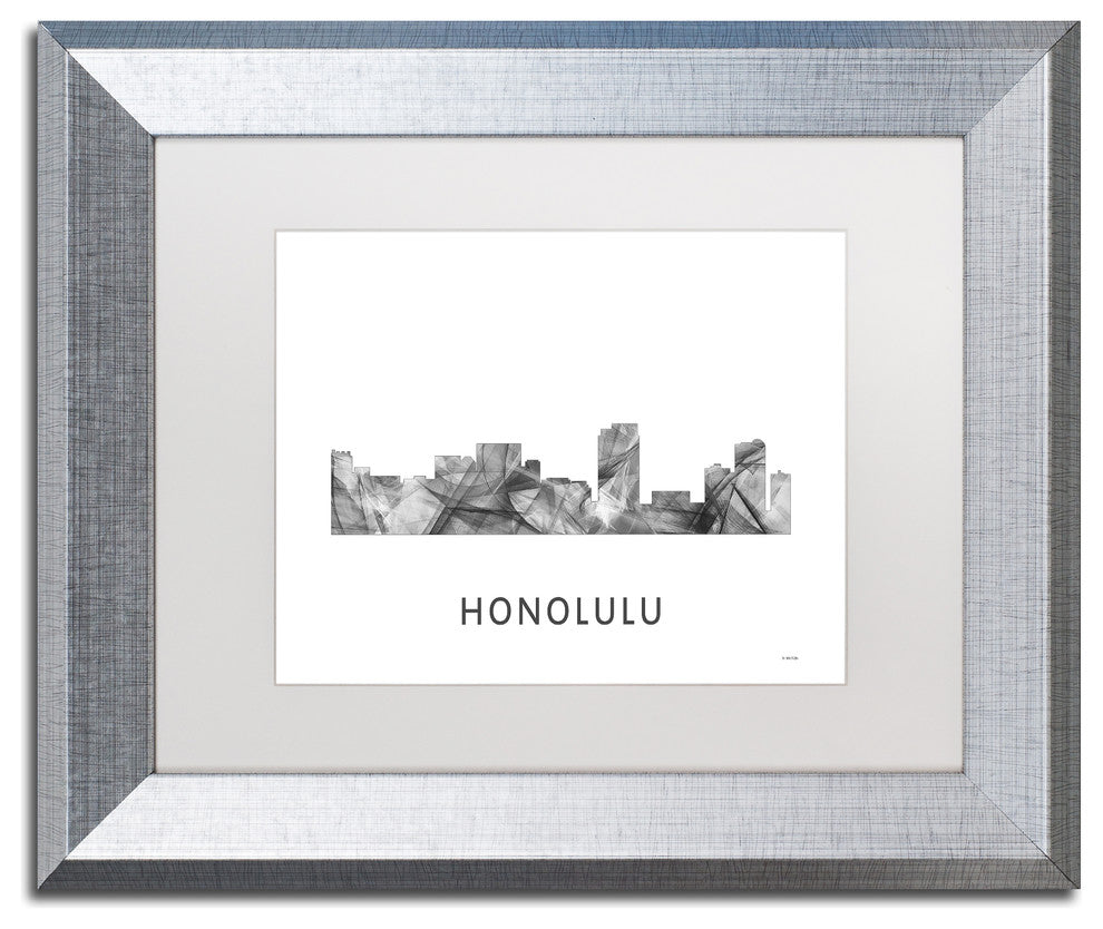'Honolulu Hawaii Skyline' Framed Art, Silver Frame, White Matte, 14x11