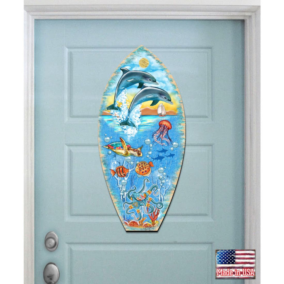 Sea Creatures Surfing Board Door Decor Coastal Holiday Decor