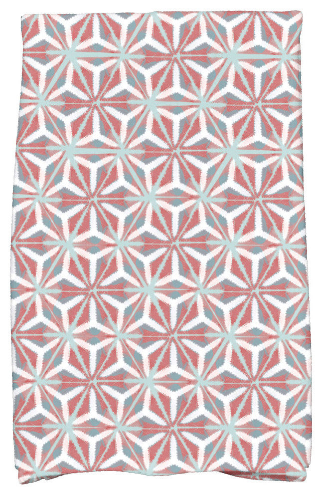 Water Mosaic, Geometric Print Kitchen Towel, Coral