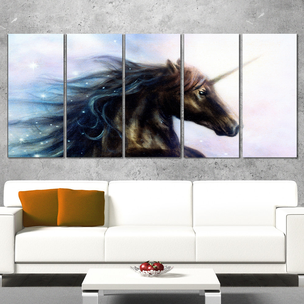 "Black Unicorn" Animal Digital Canvas Print, 5 Panels, 60"x28"