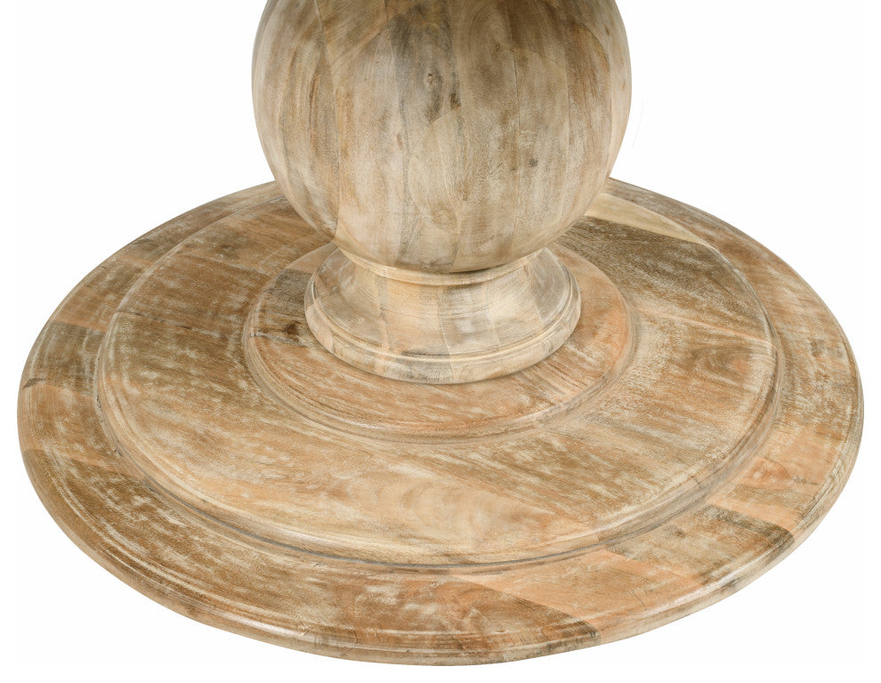Jenna Coastal Pedestal Dining Table Natural Finish, Natural Solid Mango Wood
