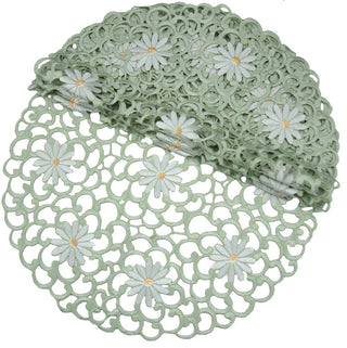 Daisy Splendor Set of 4 Round Doily, 8", Green