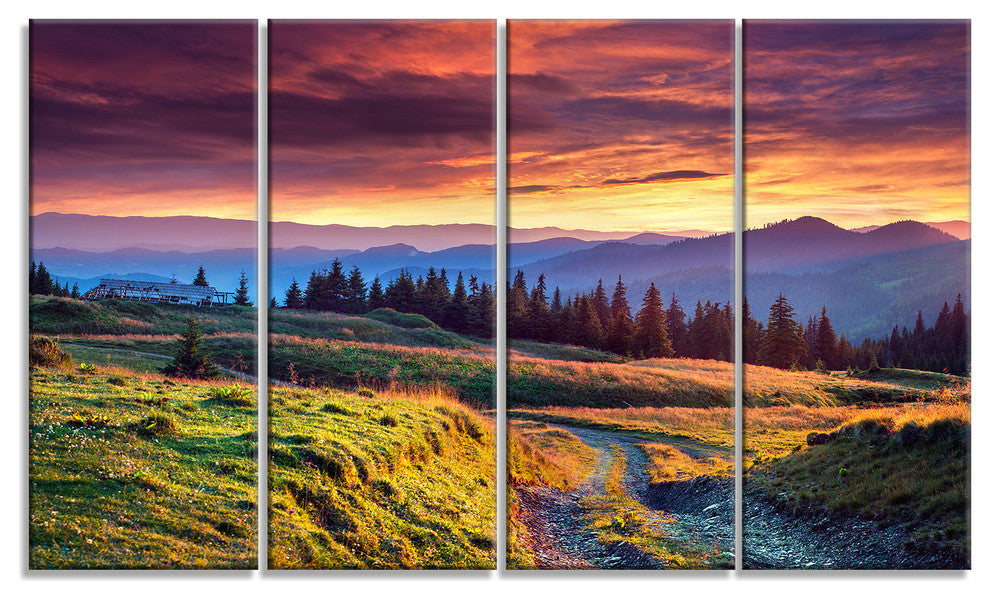 "Green Land Under Overcast Sky" Landscape Canvas Photo Print, 4 Panels, 48"x28"