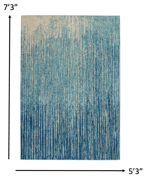 5' X 7' Ivory And Blue Abstract Stripes Power Loom Area Rug