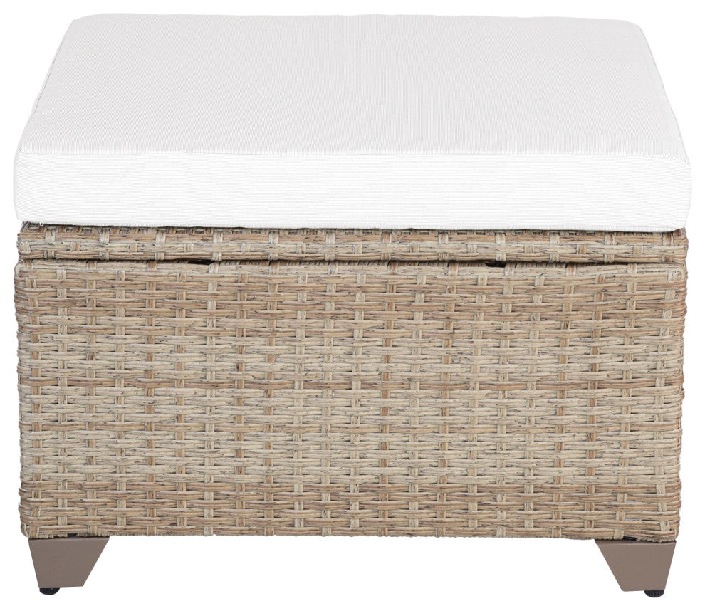 Maui 7-Piece Outdoor Conversation Set, Two Ottomans, Coffee Table, Linen White
