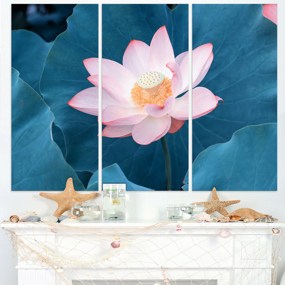 "Blooming Pink Lotus Flower" Oversized Beach Metal Wall Art, 3 Panels, 36"x28"