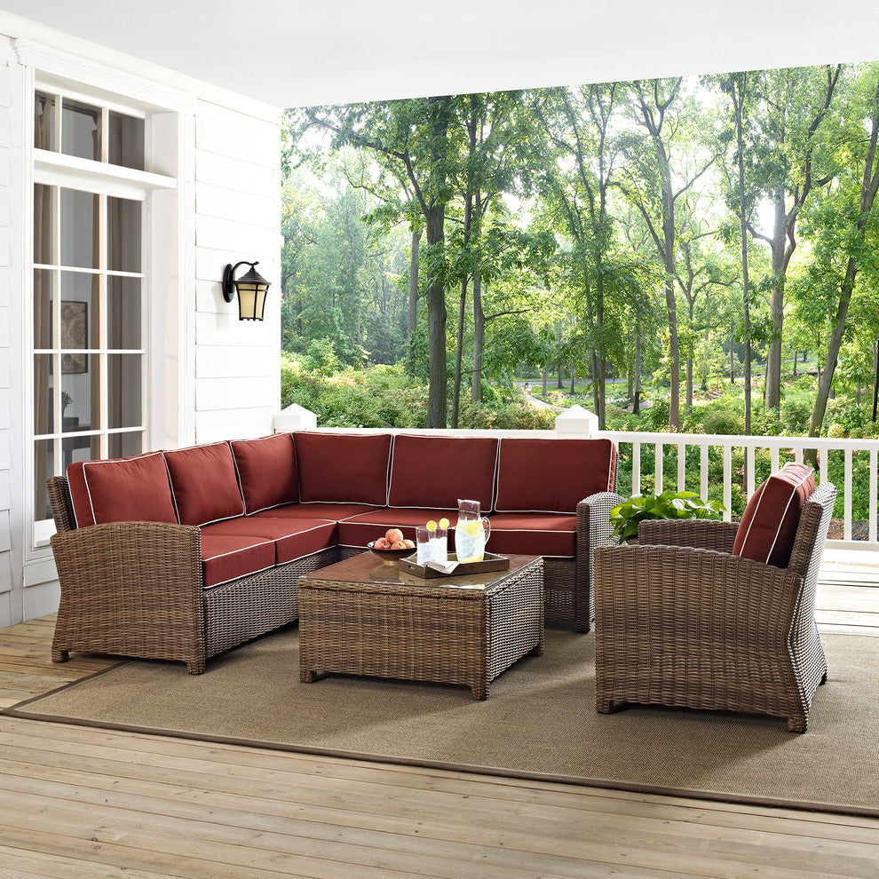 Bradenton 5-Piece Outdoor Wicker Seating Set With Sangria Cushions