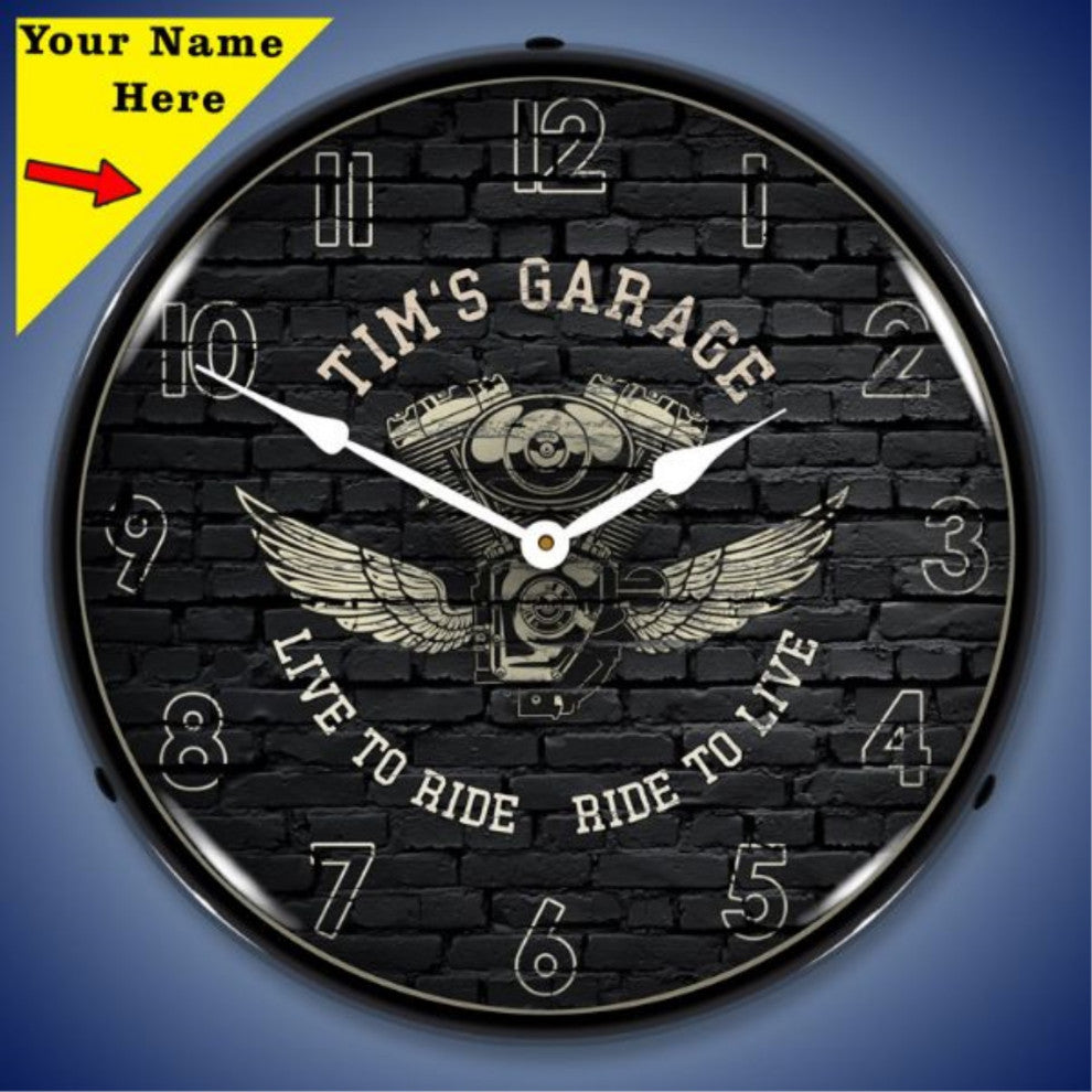 AG20111168 Add Your Name Motorcycle Garage Clock