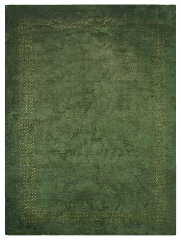HAND KNOTTED LOOM SILK ECO-FRIENDLY AREA RUG -6'x9',Rectangle,Green,Contemporary