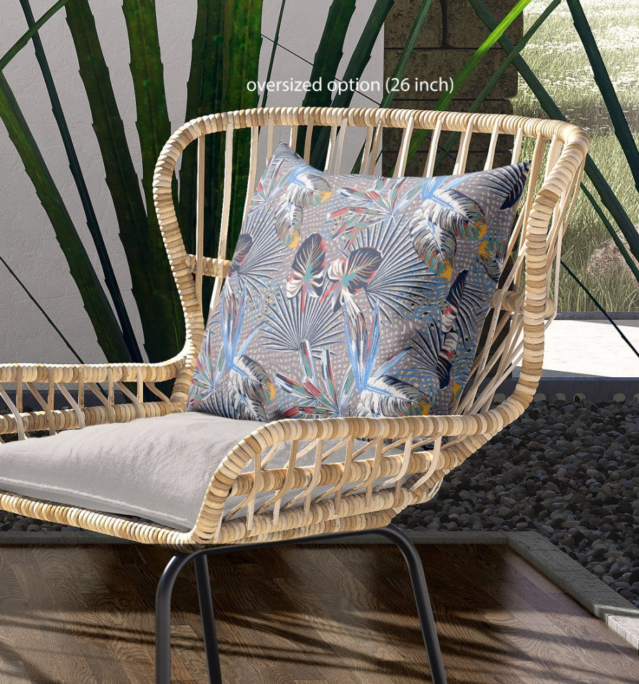 20" Indigo Gray Tropical Indoor Outdoor Throw Pillow