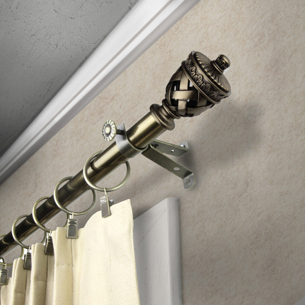 Fred 13/16" Diameter Curtain Rod, Antique Brass, 18-28"