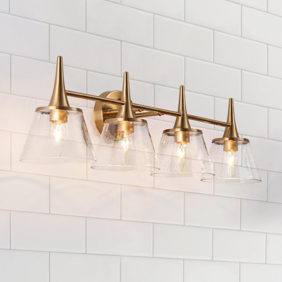 LNC 29" 4-Light Polished Gold with Seeded Glass Modern Vanity Light