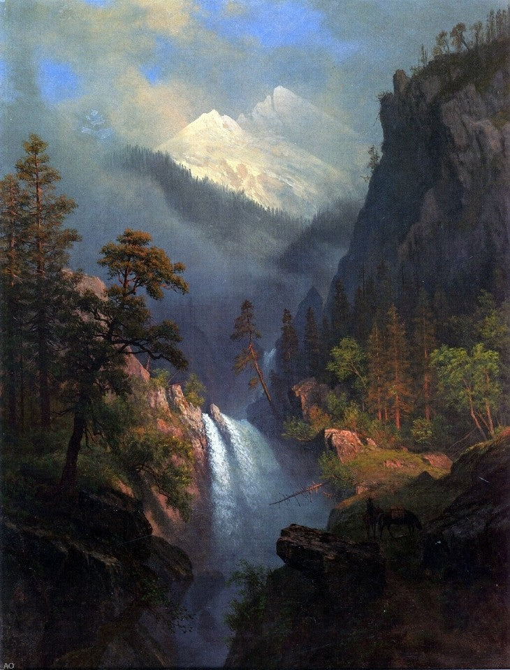 Albert Bierstadt Cascading Falls at Sunset, Gallery Wrapped Canvas, 21"x28"