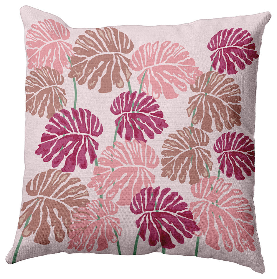 Big Leaves Decorative Throw Pillow, Bold Pink, 16"x16"