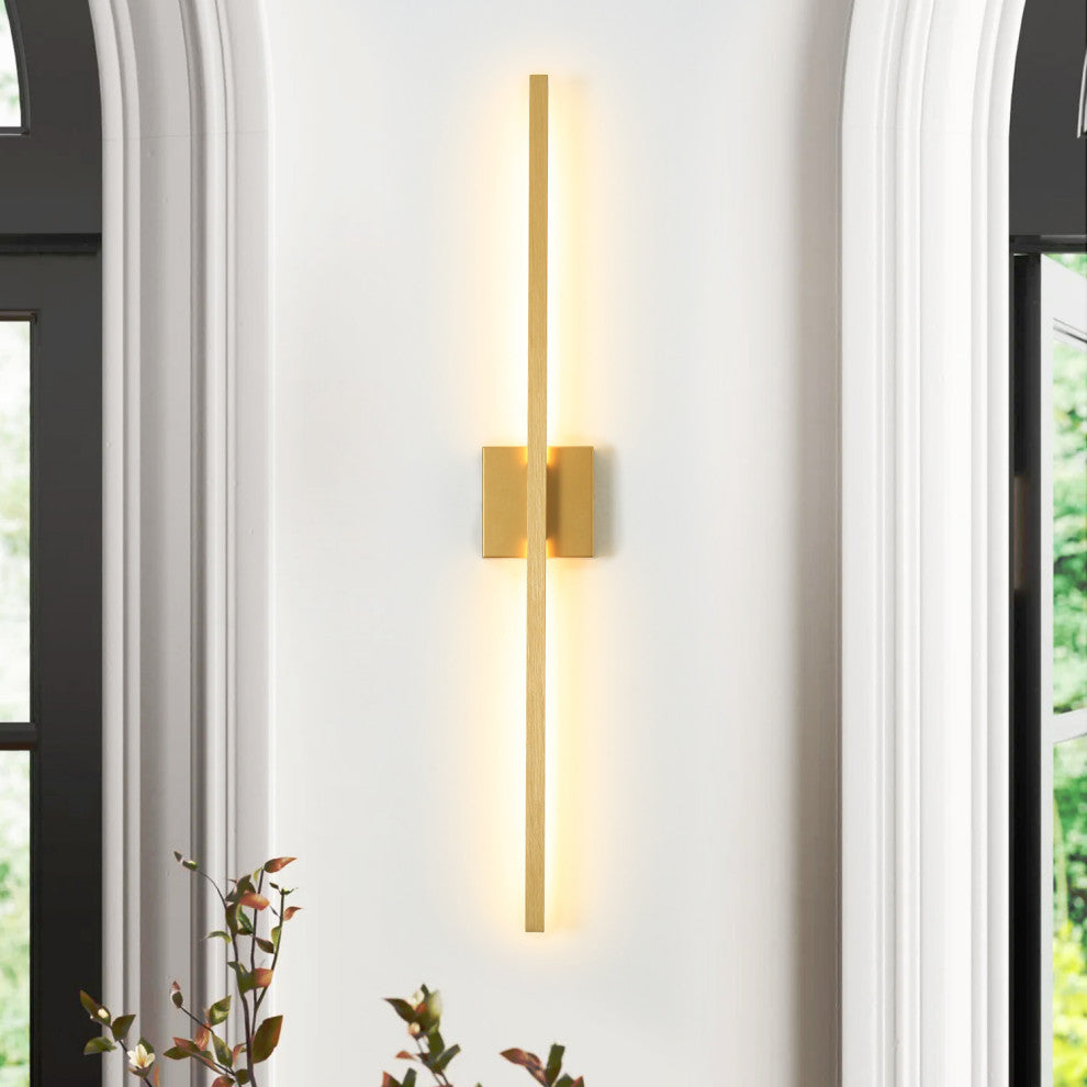 Modern LED Wall Sconces Triac Dimming Aluminum LED Flush Mounted Sconce, Gold, 35.6"hx4.7"wx2.9"d