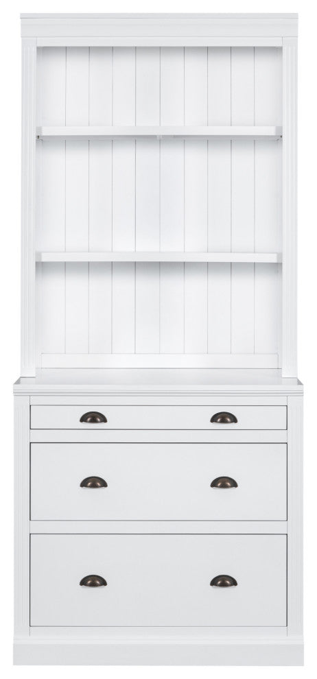 Modern Tall Bookshelf, LED Lighting for Living Room, White