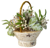 13" Pumpkin Berries and Leaves Artificial Fall Harvest Twig Basket