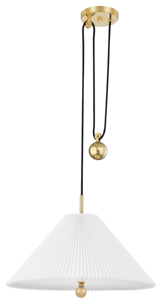 Dorset 1-Light Pendant by Mark D. Sikes, Aged Brass Frame, Opal Shiny Shade
