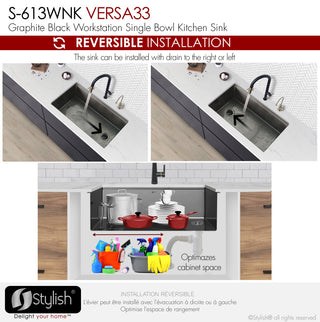 STYLISH 33 Undermount 33" Workstation 16G Single-Bowl Graphite Kitchen Sink
