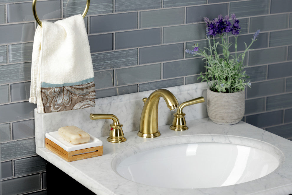 Kingston Brass KB987RXLSB Widespread Bathroom Faucet, Pop-Up Drain