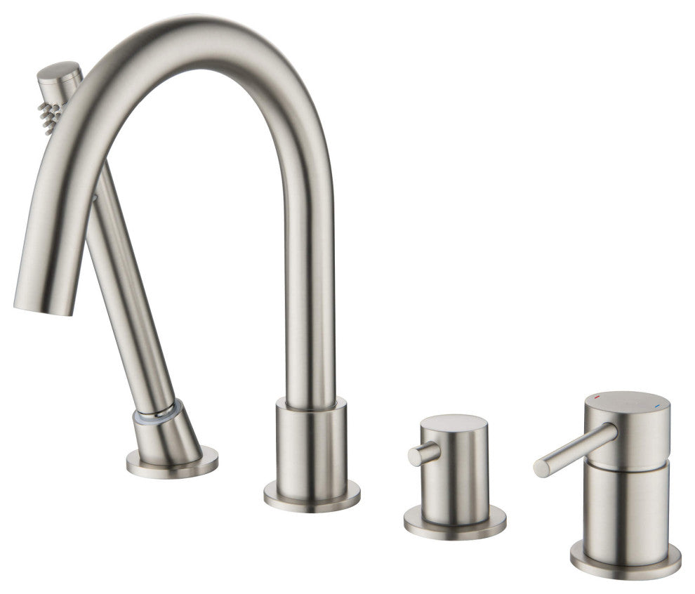 Circular Deck Mounted Bathtub Faucet With Hand Shower, Brushed Nickel