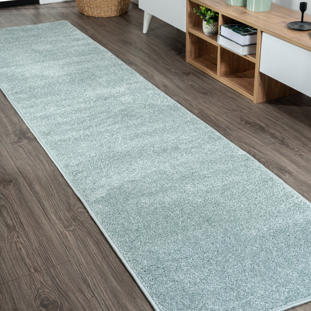Haze Solid Low-Pile Runner Rug, Light Blue, 2 X 10