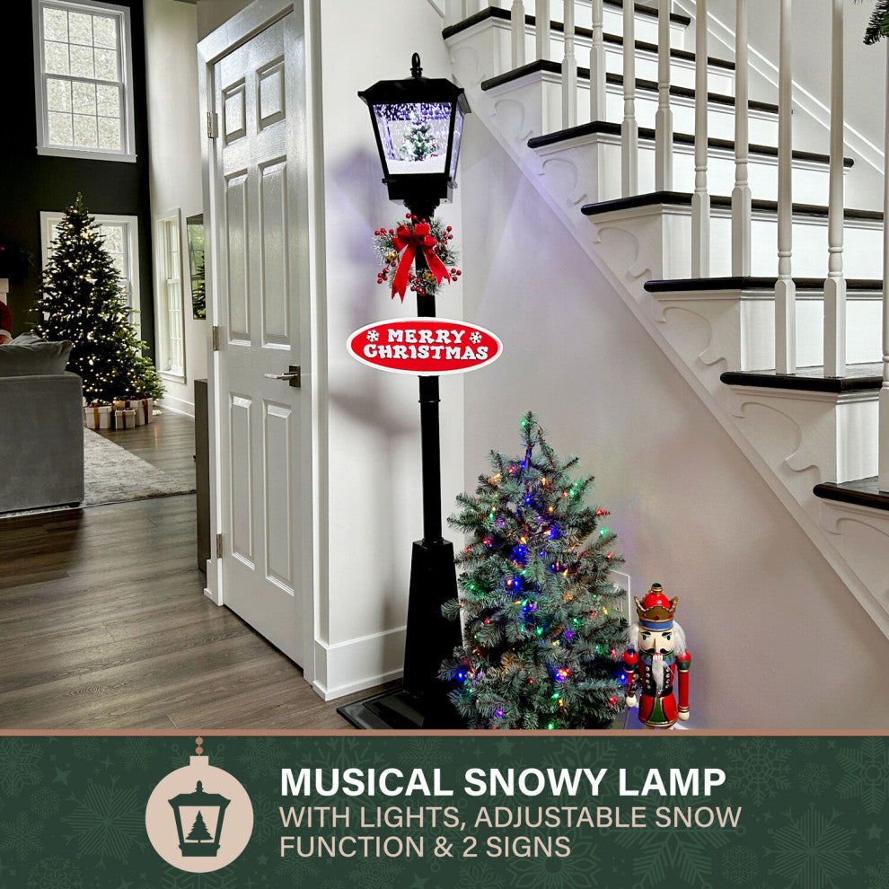 Let It Snow 71" Lamp, Black, Holiday Tree, 2 Signs, Snow, Holiday Music