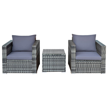 Costway 3 PCS Patio Rattan Furniture Bistro Set Cushioned Sofa Chair Table