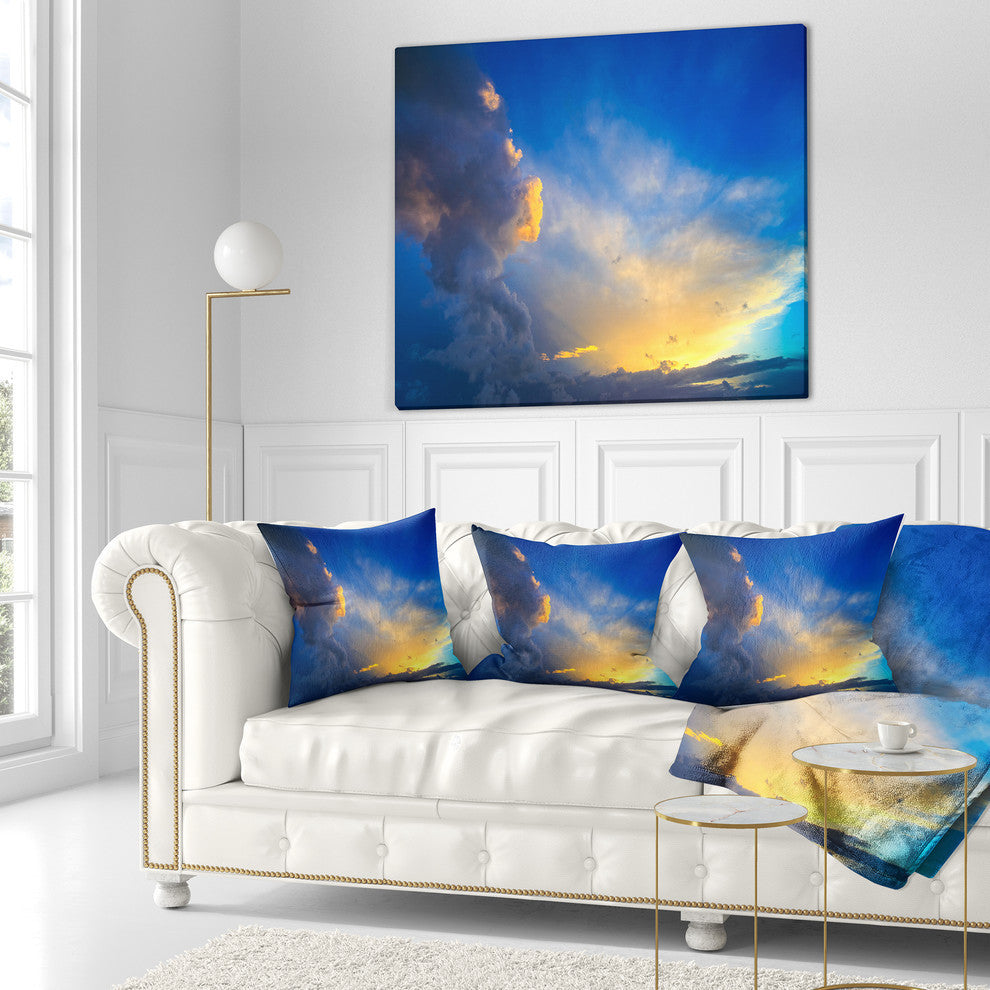 Dramatic Sunset Sky With Thunderstorm Beach Photo Throw Pillow, 16"x16"