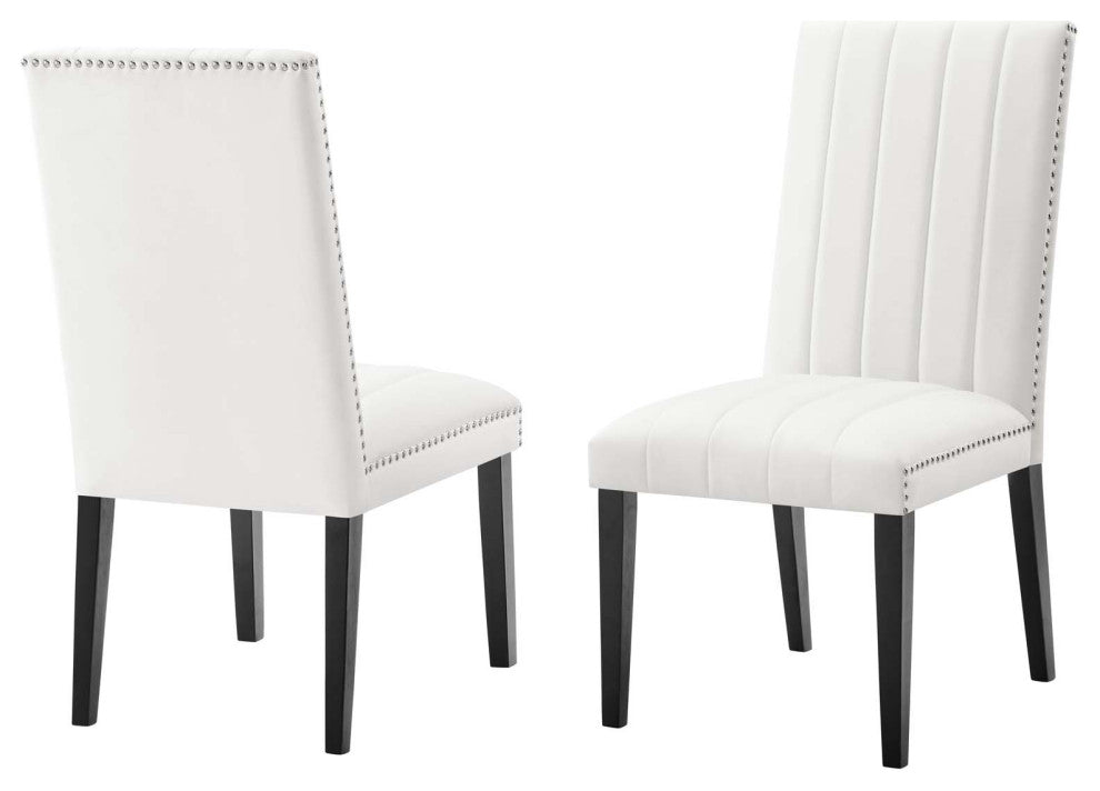 Dining Chair, Nailhead, Set of 2, White, Velvet, Modern, Bistro Hospitality