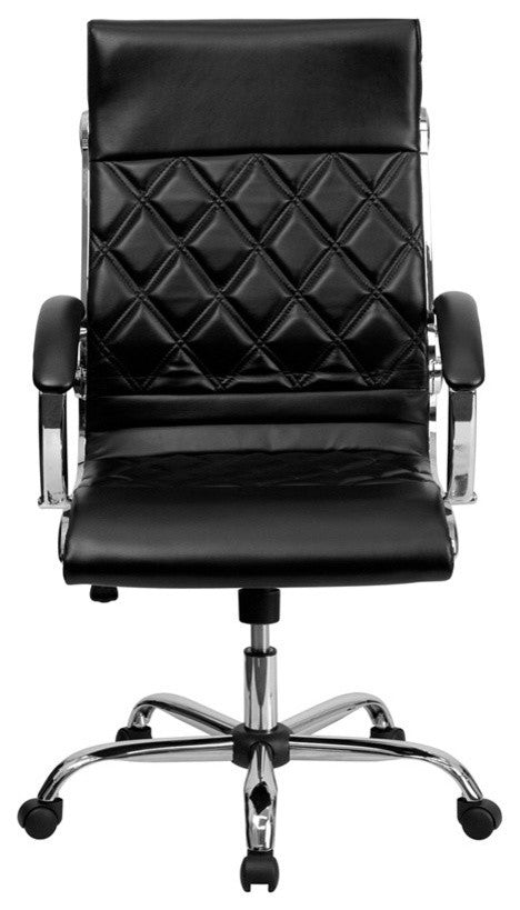 High Back Designer Leather Executive Swivel Office Chair WithChrome Base, Black