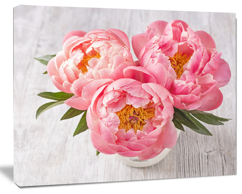 Peony Flowers on White Floor, Floral Canvas Art Print, 20"x12"