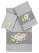 Linum Home Turkish Cotton Daisy 3-Piece Embellished Towel Set, Light Gray