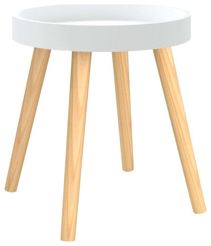 vidaXL Side Table Round Coffee Table White Engineered Wood and Solid Wood Pine