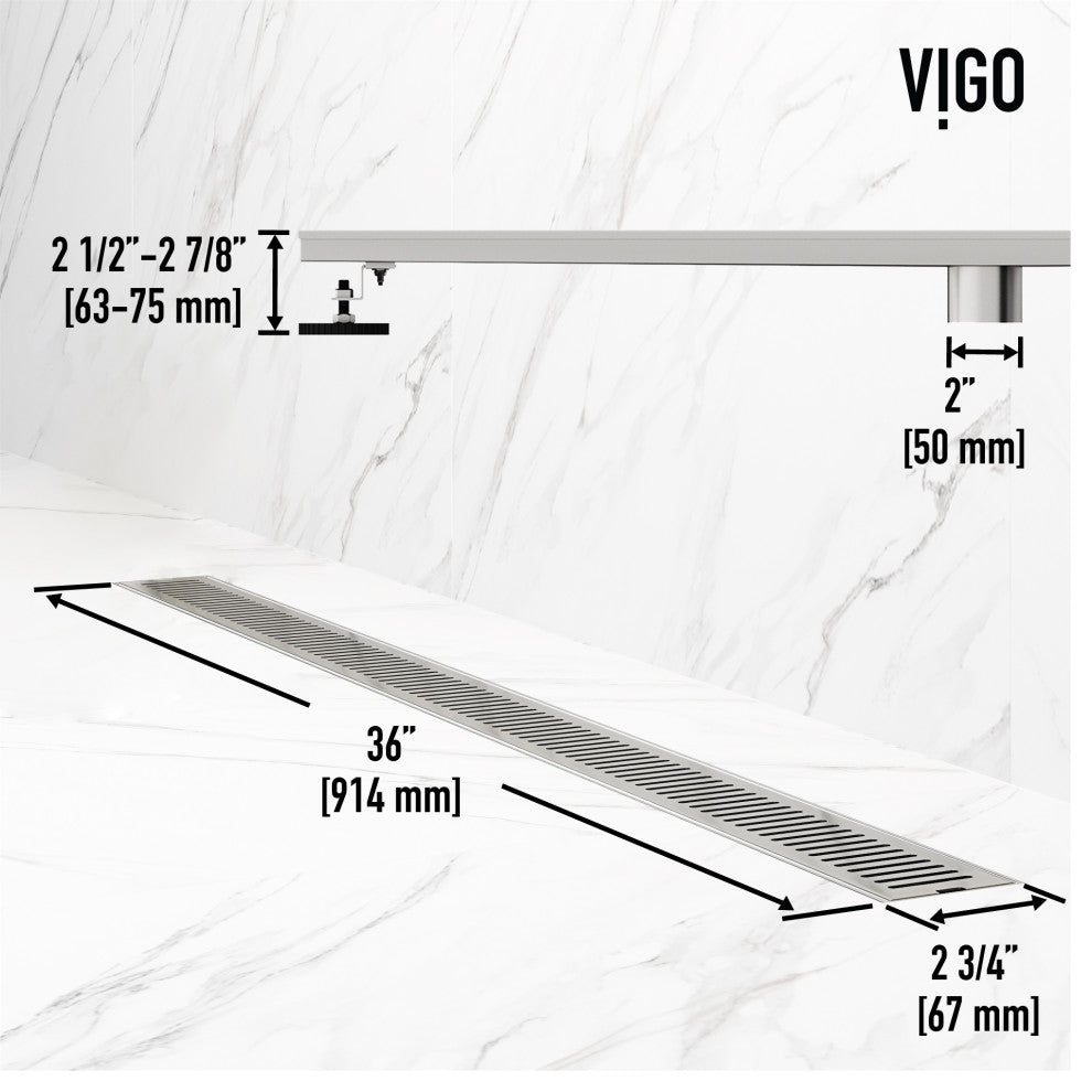 VIGO Elan Linear Shower Drain, Brushed Nickel, 36"