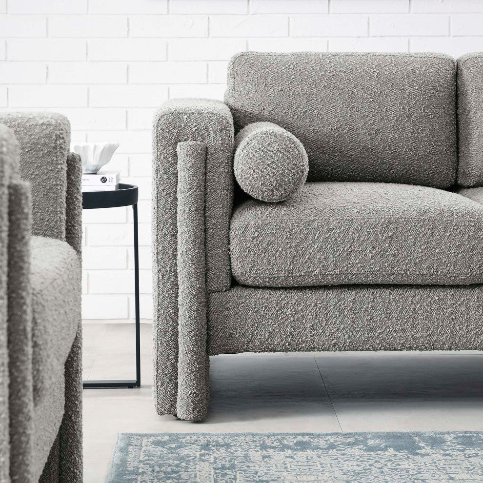 Visible Boucle Fabric Loveseat - Light Gray