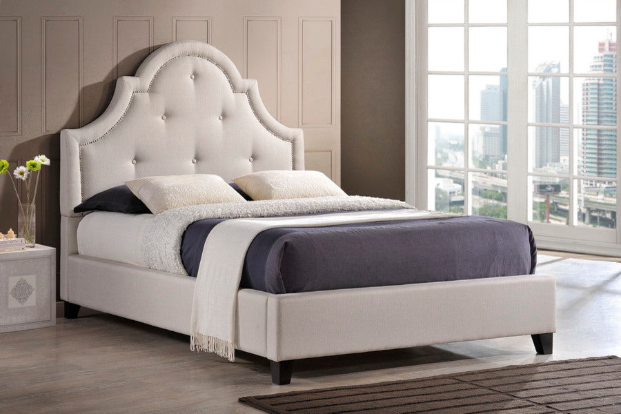 Colchester Modern Platform Bed, Light Beige Linen, Full