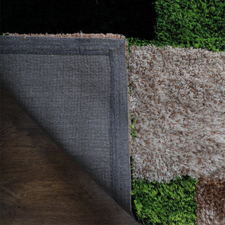 Hand Tufted Shag Polyester Area Rug Geometric Green Beige, [Rectangle] 9'x12'